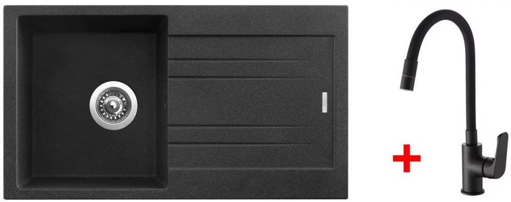 Granitový drez Sinks RAPID 780 N Granblack + batéria YOUTH MATT BLACK